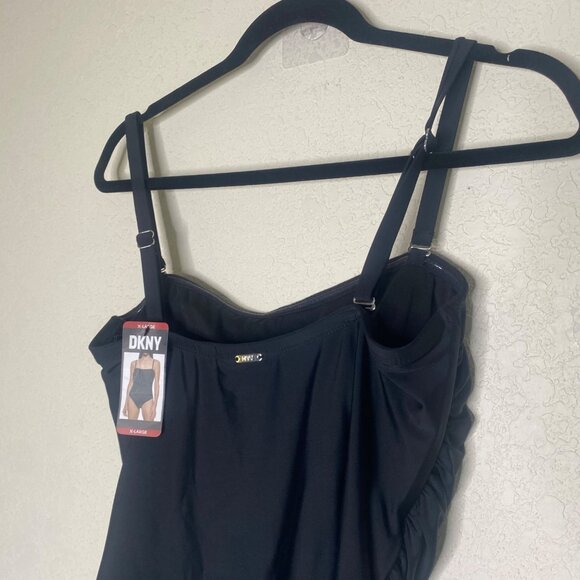 DKNY Womens Black One-Piece Swimsuit XL 4-Way Stretch UPF Front Shirring Adjusta - Picture 6 of 14